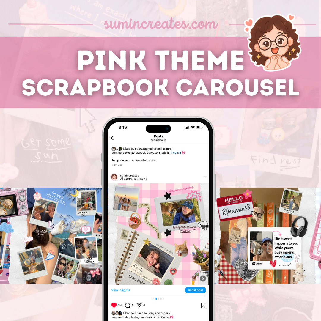 Pink theme Scrapbook Instagram Carousel | Canva Template – SuminCreates